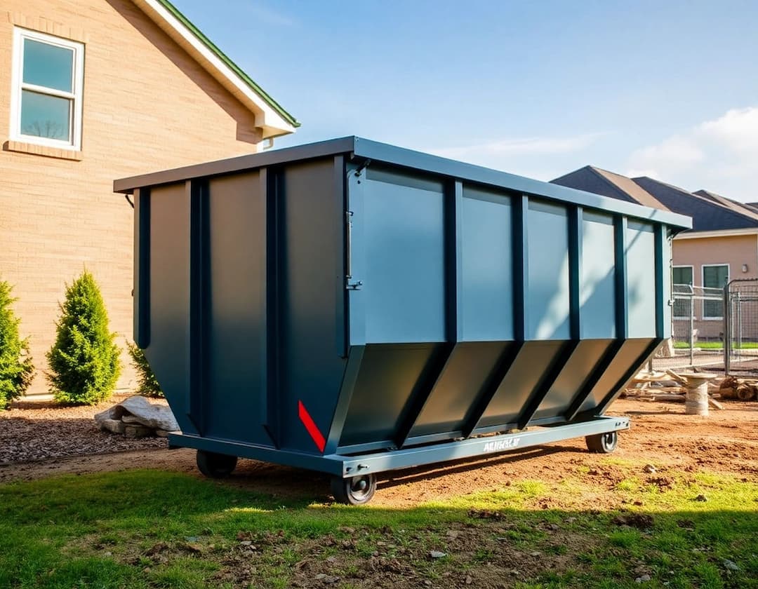 Roll-off dumpster in front of a home